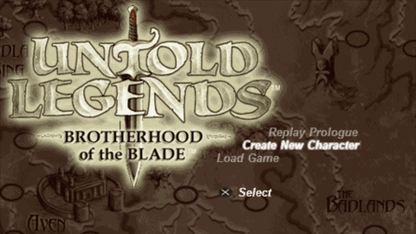 Untold Legends: Brotherhood of the Blade [Greatest Hits] – title screen for PlayStation Portable (PSP) action role-playing game