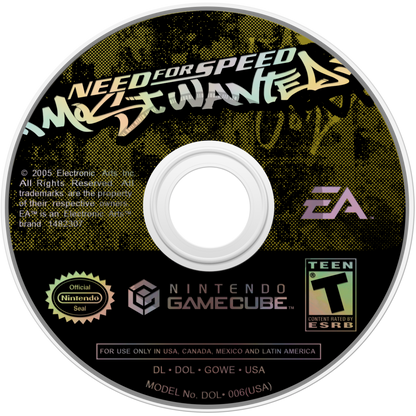 Need for Speed: Most Wanted for Nintendo GameCube (GC) at Gamers INC, featuring the high-stakes illegal street racing hit that challenges you to outrun the most aggressive police chases in the series as you climb the "Blacklist" of the underground's elite drivers, utilizing intense pursuit evasion tactics, deep car customization, and cinematic open-world gameplay to become the most wanted racer in Rockport City disc