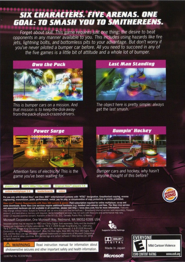 Big Bumpin' back cover art for Xbox 360 (X360) party bumper car video game