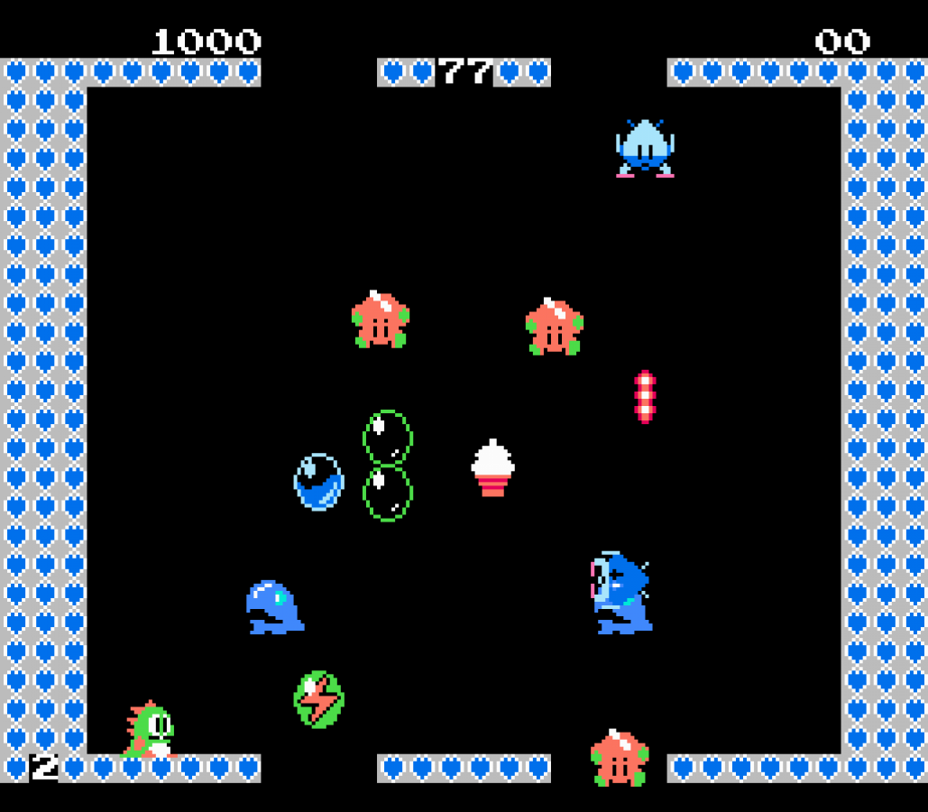 Bubble Bobble Nintendo Entertainment System NES for retro video game enthusiasts featuring classic arcade platforming gameplay bubble trapping mechanics cooperative multiplayer action colorful fantasy stages charming dinosaur characters enemy filled levels and collectible gaming appeal gameplay
