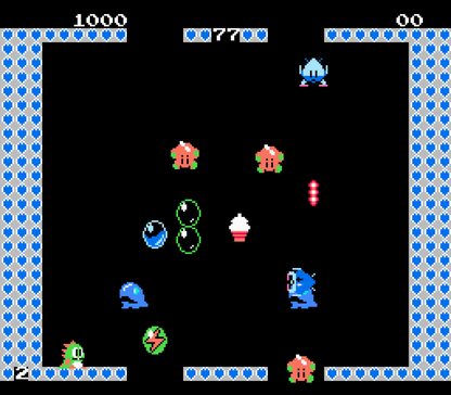 Bubble Bobble Nintendo Entertainment System NES for retro video game enthusiasts featuring classic arcade platforming gameplay bubble trapping mechanics cooperative multiplayer action colorful fantasy stages charming dinosaur characters enemy filled levels and collectible gaming appeal gameplay