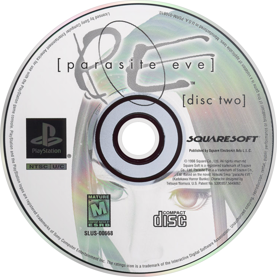 Parasite Eve PS1 survival horror action RPG cinematic storytelling biological horror New York City setting Aya Brea turn based real time hybrid combat SquareSoft sci fi horror retro gaming PlayStation software video game title disc 2 