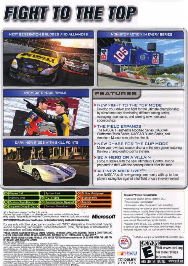 NASCAR 2005: Chase for the Cup back cover art for Xbox (XBOX) video game