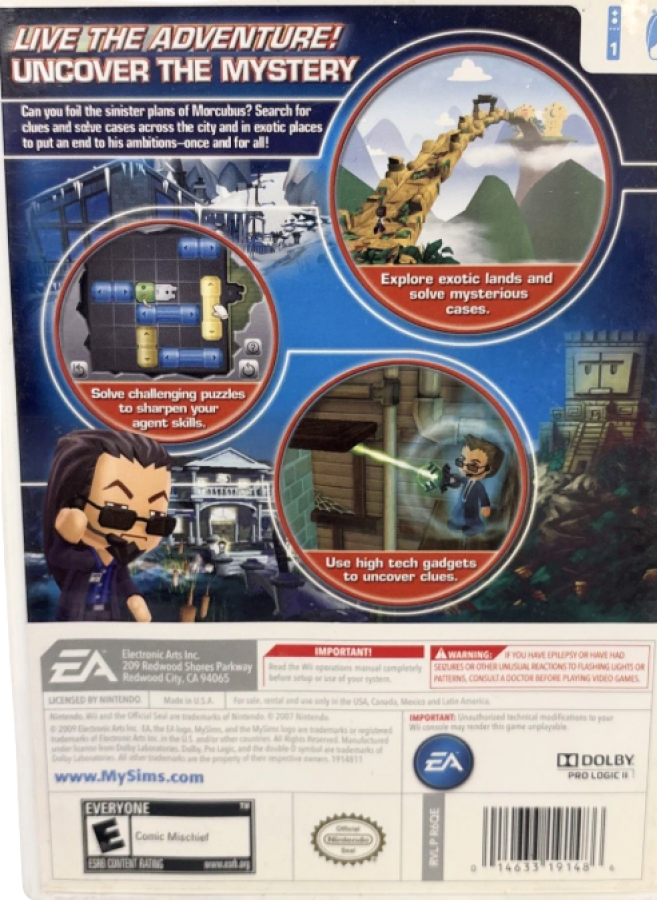 MySims: Agents – Nintendo Wii (Wii) adventure puzzle mystery simulation video game back of case