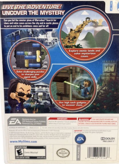 MySims: Agents – Nintendo Wii (Wii) adventure puzzle mystery simulation video game back of case
