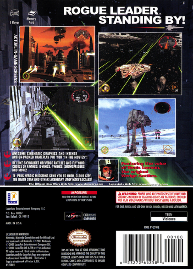 Star Wars: Rogue Squadron II: Rogue Leader back of case for Nintendo GameCube (GC) space combat action video game