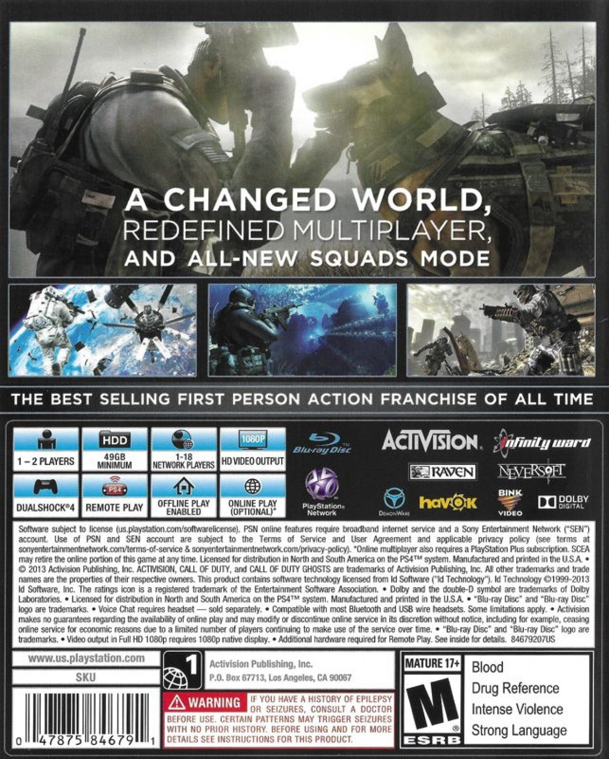 Call of Duty: Ghosts back of case for PlayStation 4 (PS4) first-person shooter video game