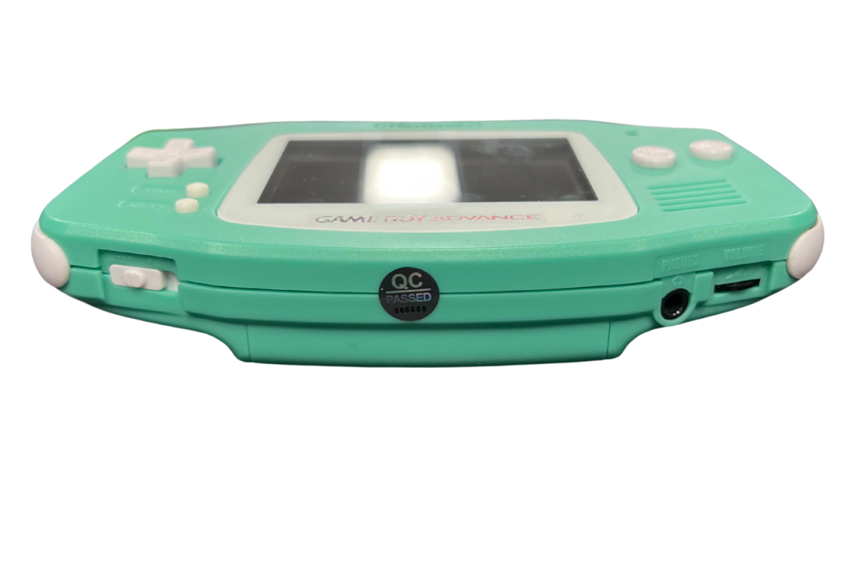 Game Boy Advance System GBA IPS Screen Custom Mint Green Shell Good Condition featuring a vibrant IPS display custom mint green housing classic handheld gaming design portable Game Boy Advance console and retro gaming collectible appeal bottom ports
