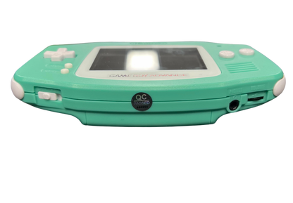 Game Boy Advance System GBA IPS Screen Custom Mint Green Shell Good Condition featuring a vibrant IPS display custom mint green housing classic handheld gaming design portable Game Boy Advance console and retro gaming collectible appeal bottom ports