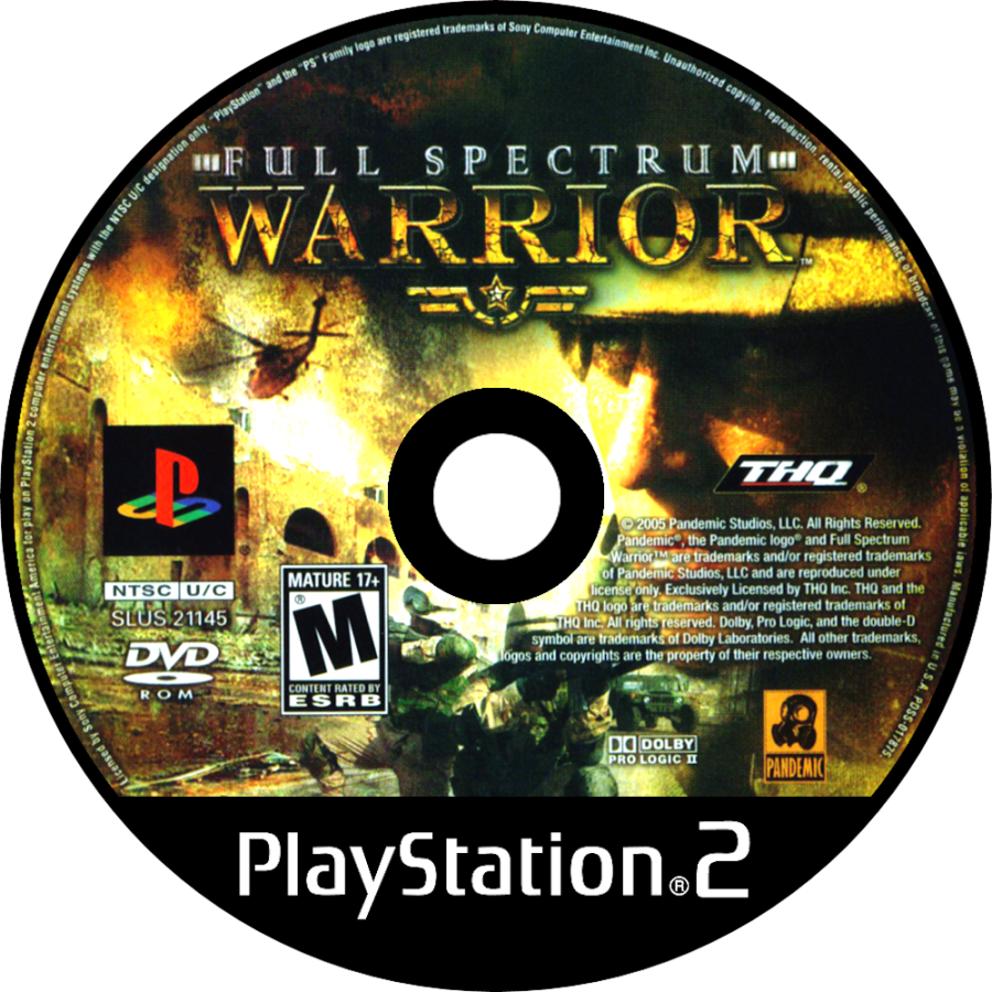 Full Spectrum Warrior disc for PlayStation 2 (PS2) modern military tactical squad-based action video game