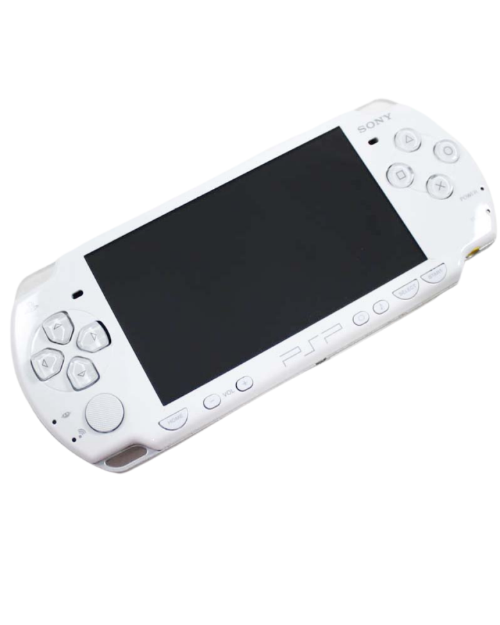 PSP 2000 White Sony PlayStation Portable Slim & Lite handheld gaming console white ceramic finish model PSP-2000 improved screen brightness lighter design UMD disc portable gaming system PSP hardware retro gaming device top  