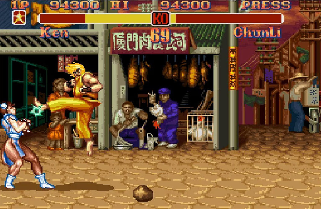 Retro Street Fighter II SNES inspired design featuring classic arcade fighting game aesthetic iconic world warriors fast paced 2D combat pixel art martial arts tournament gameplay legendary Capcom fighter nostalgic Super Nintendo presentation gameplay