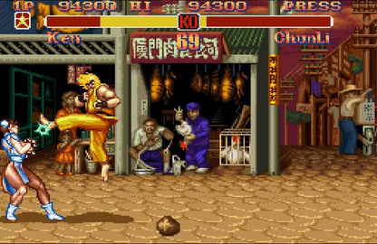 Retro Street Fighter II SNES inspired design featuring classic arcade fighting game aesthetic iconic world warriors fast paced 2D combat pixel art martial arts tournament gameplay legendary Capcom fighter nostalgic Super Nintendo presentation gameplay