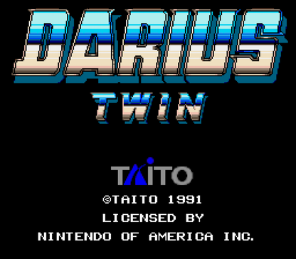 Darius Twin Super Nintendo Entertainment System SNES retro video game shoot em up action featuring side scrolling space combat challenging enemy waves powerful weapons futuristic spacecraft gameplay classic 16 bit graphics Super Nintendo gaming experience retro game collection appeal start screen