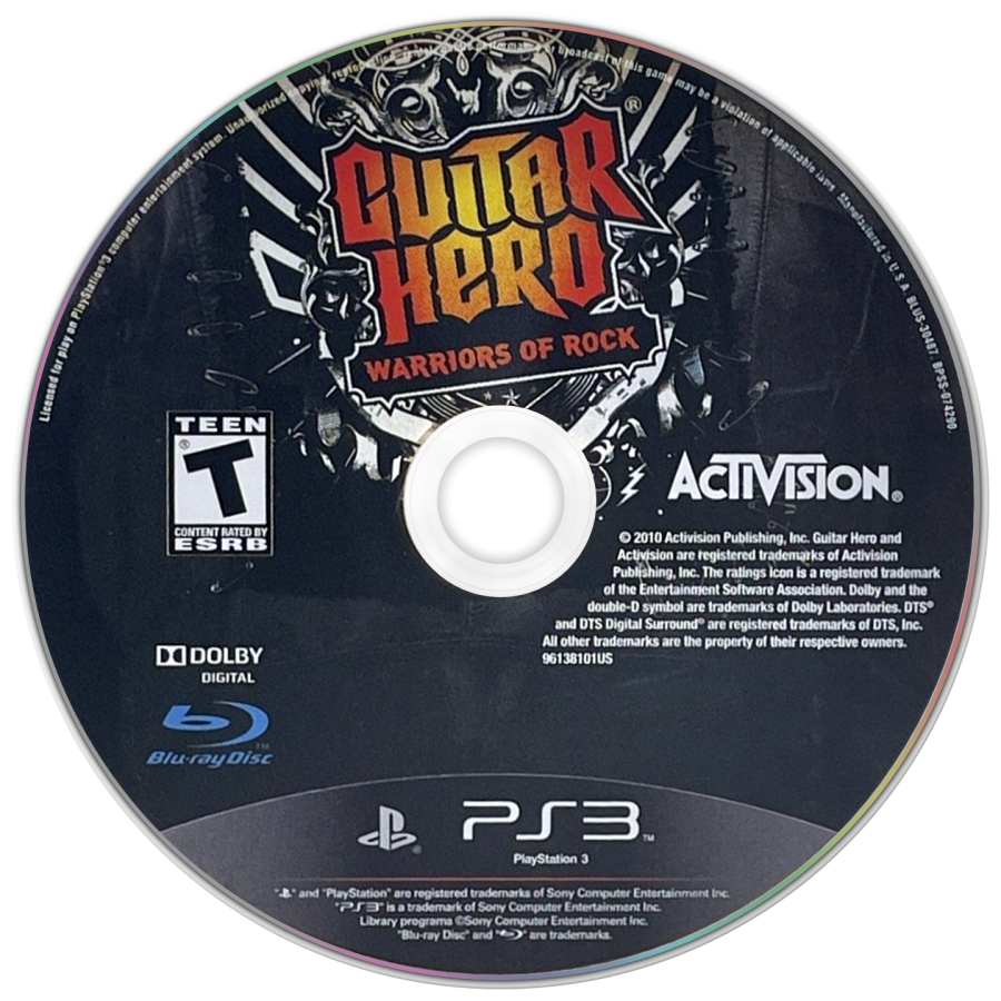 Guitar Hero Warriors of Rock PS3 inspired design featuring rhythm music game aesthetic legendary rock anthems guitar controller gameplay epic fantasy themed campaign band performance action energetic concert atmosphere presentation disc