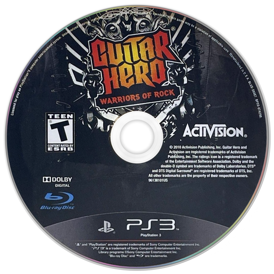Guitar Hero Warriors of Rock PS3 inspired design featuring rhythm music game aesthetic legendary rock anthems guitar controller gameplay epic fantasy themed campaign band performance action energetic concert atmosphere presentation disc