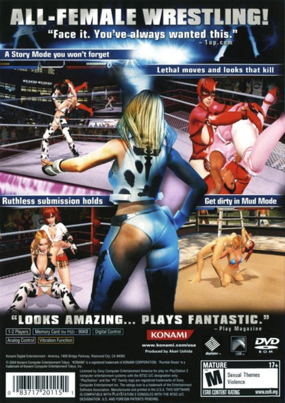 Rumble Roses – PlayStation 2 (PS2) video game back of case, all female wrestling fighting game.