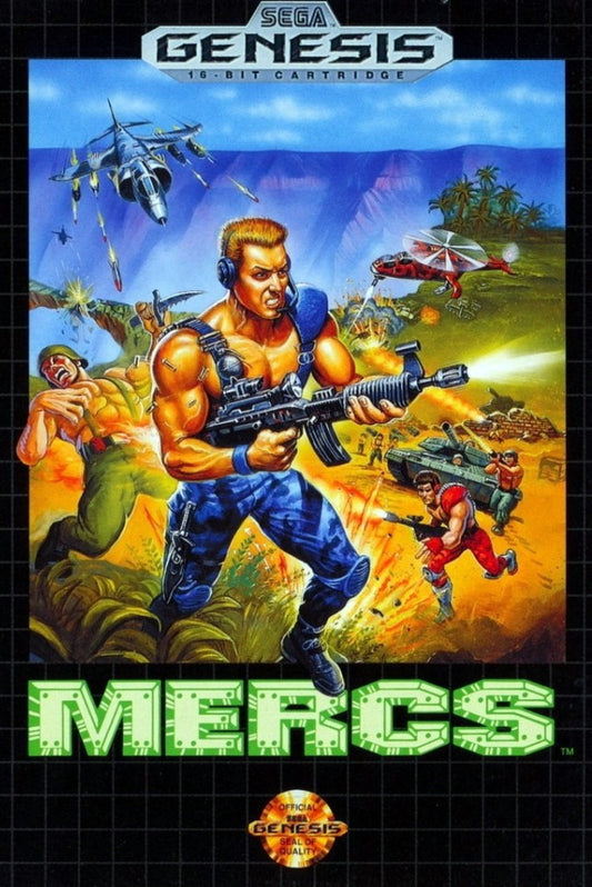 Mercs Sega Genesis retro video game run and gun shooter cover art (1991)