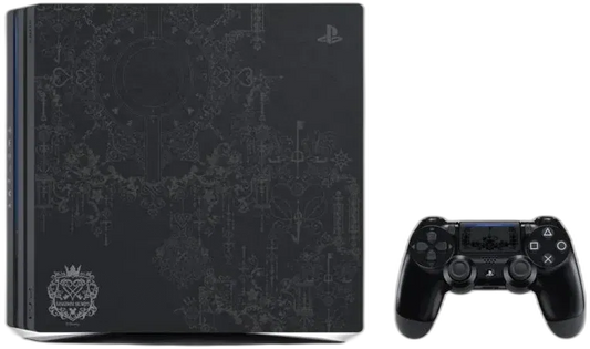 Limited edition PlayStation 4 Pro console themed after Kingdom Hearts III with 1TB storage and custom black and gold design for fans and collectors