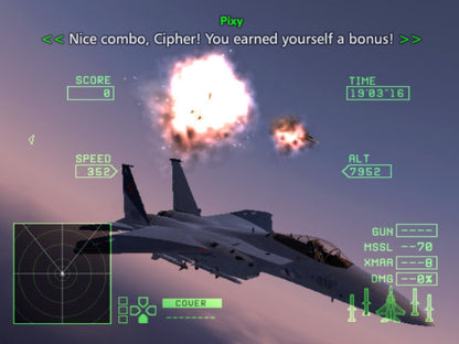 Ace Combat Zero The Belkan War PS2 Sony PlayStation 2 flight combat simulator jet fighter aerial dogfighting military aviation war campaign story driven Namco air combat game realistic flight missions retro PlayStation 2 software game title gameplay  