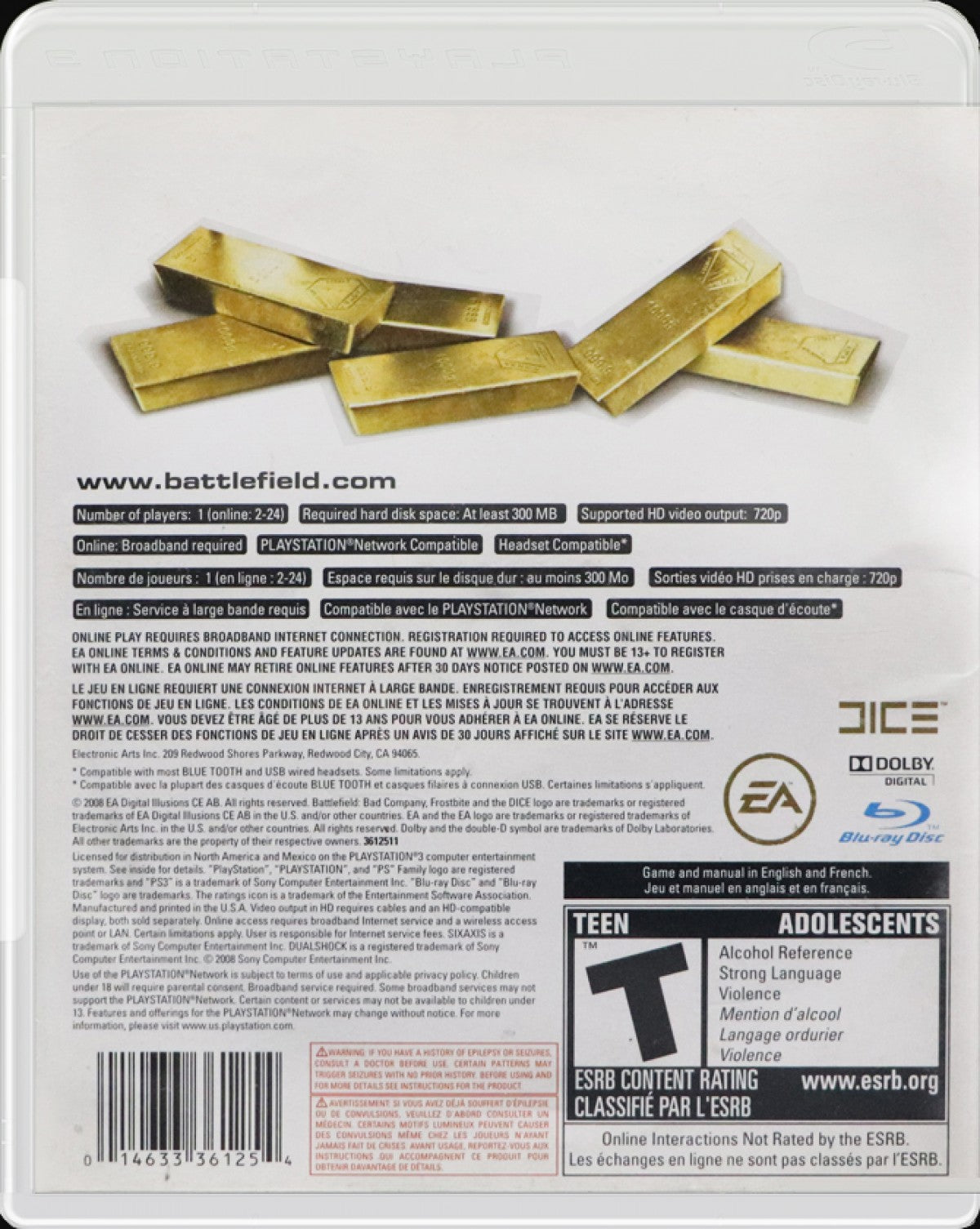 Battlefield: Bad Company Gold Edition for PlayStation 3 with special edition packaging and bonus content back cover