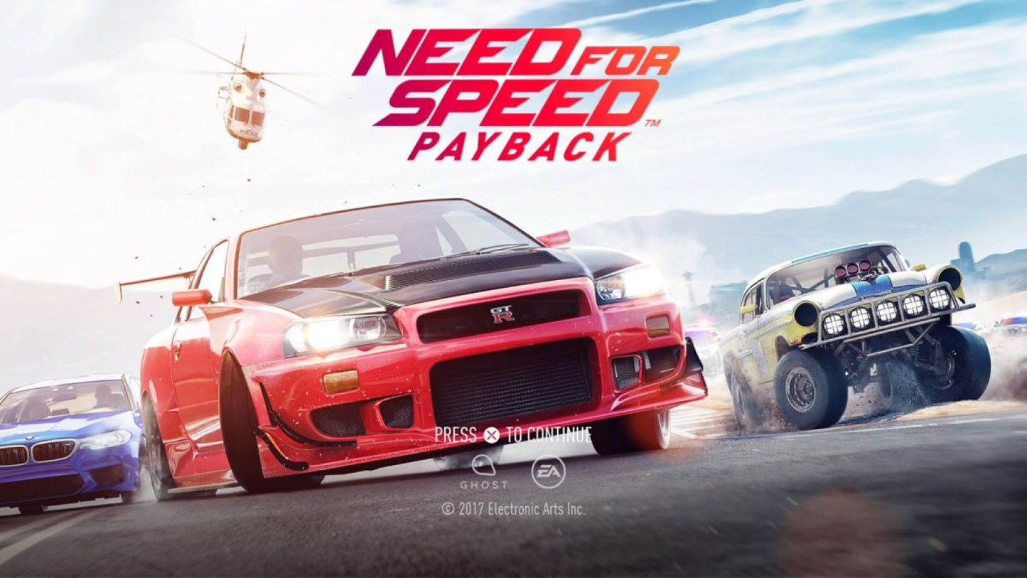 Need for Speed: Payback – PlayStation 4 (PS4) video game title page, racing action game with high-speed cars and thrilling chases