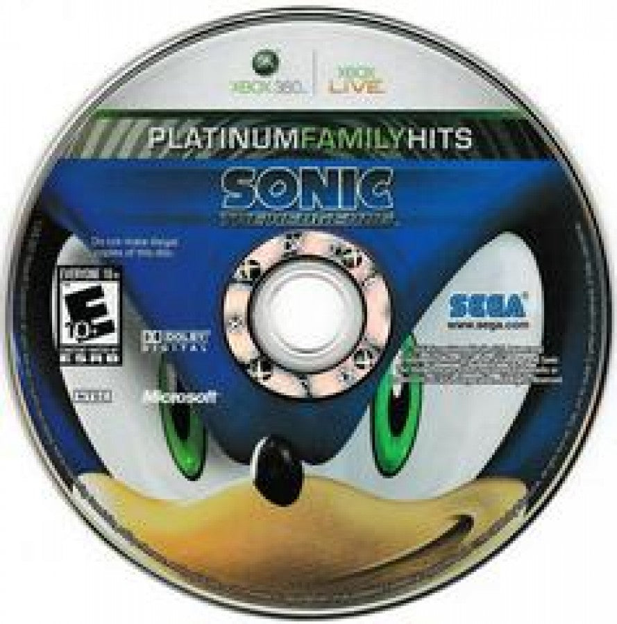 Sonic the Hedgehog Platinum Family Hits Xbox 360 game featuring fast-paced 3D platforming action, high-speed Sonic gameplay, and classic franchise adventure disk