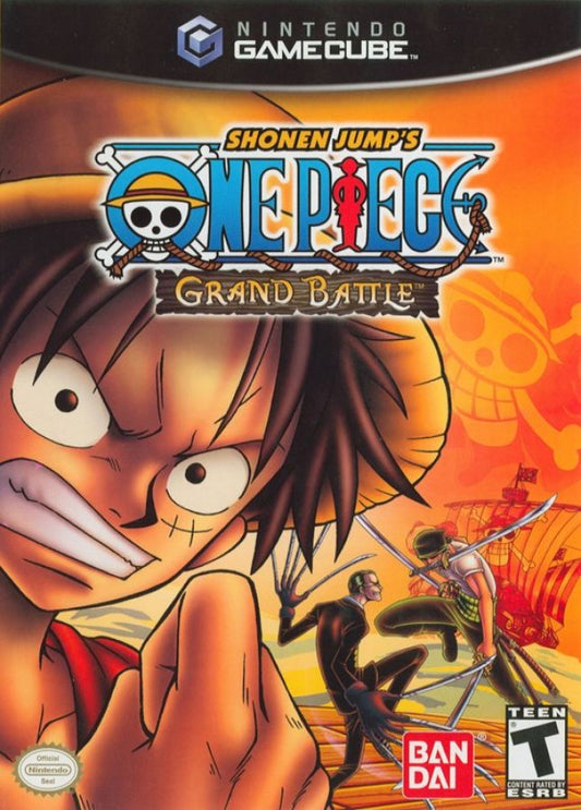 One Piece Grand Battle cover art for GameCube game featuring anime-inspired fighting gameplay with popular One Piece characters