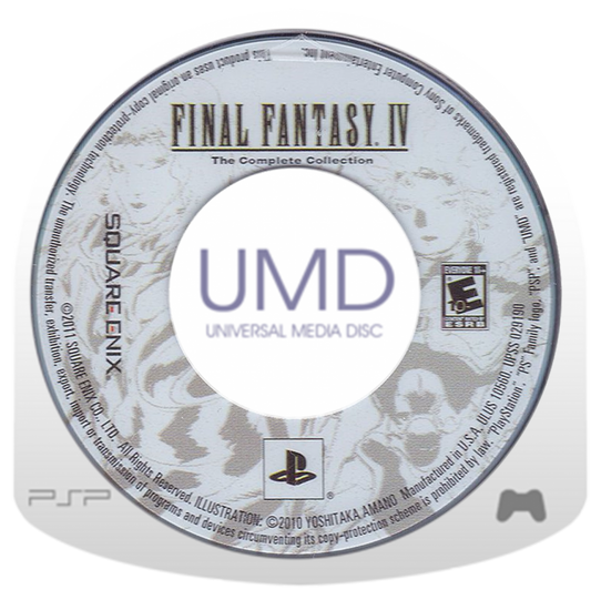 Final Fantasy IV The Complete Collection PlayStation Portable PSP inspired design featuring classic JRPG fantasy adventure aesthetic iconic heroes and villains epic crystal saga turn based combat beautifully enhanced visuals emotional storytelling and legendary role playing gameplay presentation UMD 
