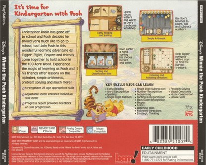 Disney's Winnie the Pooh Kindergarden – PlayStation 1 (PS1) back of case for retro video game