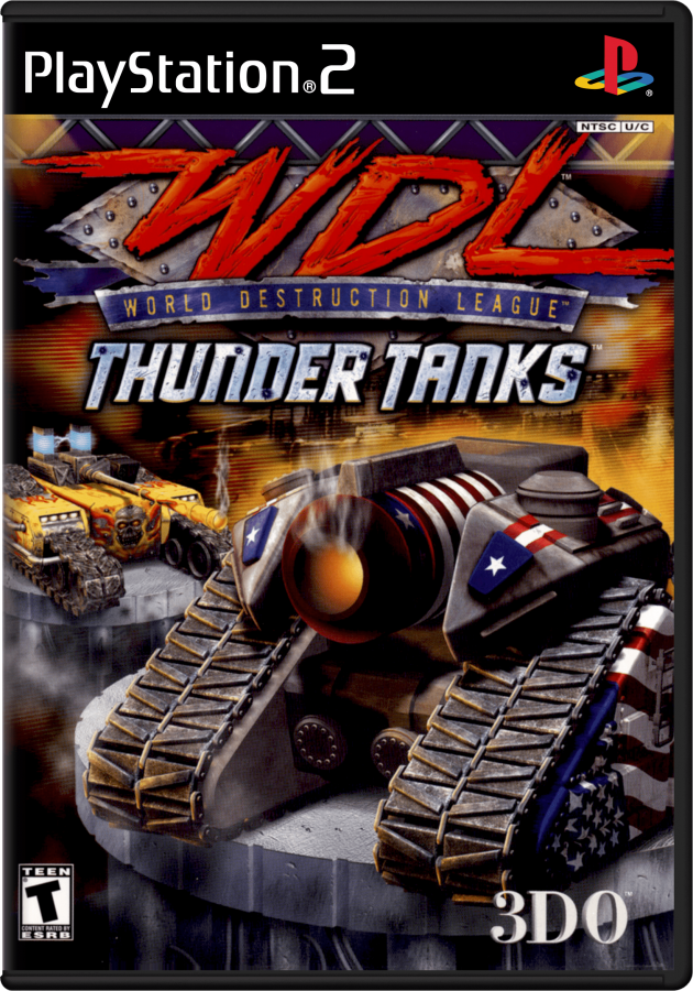 World Destruction League: Thunder Tanks – PlayStation 2 (PS2) video game cover image, vehicular combat.