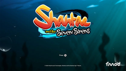 Shantae and the Seven Sirens Nintendo Switch game featuring vibrant platforming, magic abilities, and Metroidvania-style adventure gameplay main menu