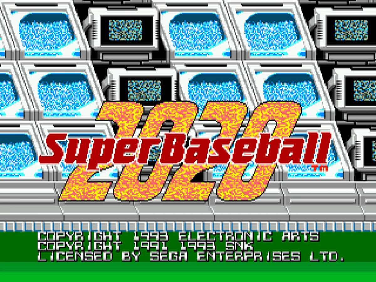 Super Baseball 2020 title screen for Sega Genesis (GEN) video game