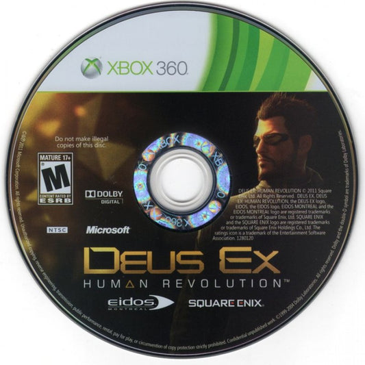Deus Ex: Human Revolution disc for Xbox 360 (X360) action role-playing stealth video game