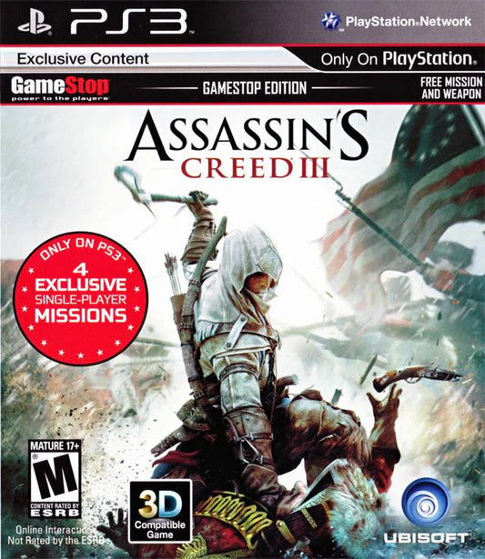 Assassin’s Creed III Gamestop Edition exclusive bonus content PlayStation 3 action-adventure historical stealth video game front cover