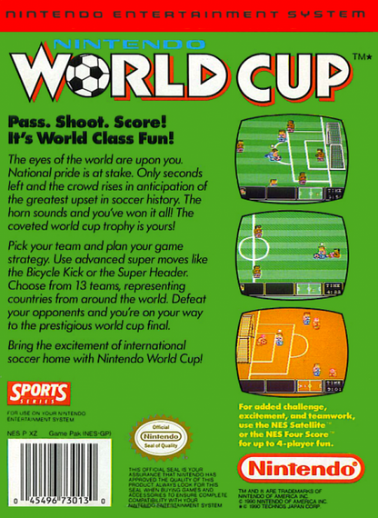 Nintendo World Cup back of box for Nintendo Entertainment System (NES) retro video game