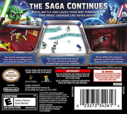 LEGO Star Wars III The Clone Wars for Nintendo DS action adventure game featuring characters and battles from the Clone Wars series LEGO style combat puzzles and co op gameplay back cover