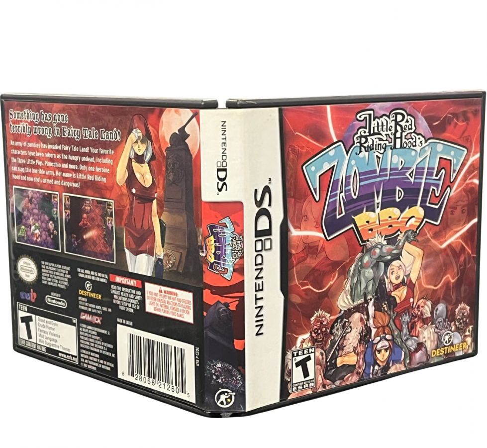 Little Red Riding Hood's Zombie BBQ CIB Nintendo DS DS video game featuring action shooting gameplay zombie battles quirky horror themes Little Red Riding Hood character fast paced combat colorful environments challenging enemies Nintendo DS handheld gaming retro video game collection outer cover