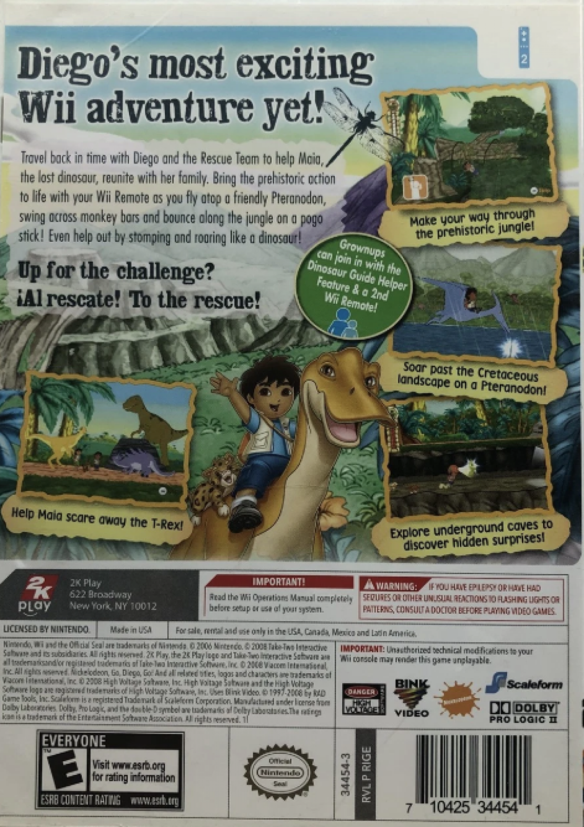 Go, Diego, Go: Great Dinosaur Rescue – Nintendo Wii (Wii) educational adventure platformer back of case for video game