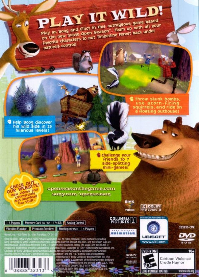 Open Season – PlayStation 2 (PS2) video game back of case, action-adventure platformer game.