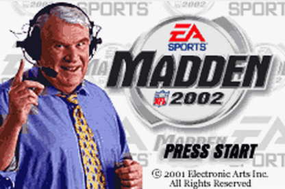 Madden NFL 2002 start menu for Game Boy Advance (GBA) video game