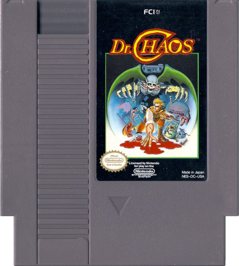 Dr Chaos Nintendo Entertainment System NES action adventure video game featuring Dr Chaos exploration mysterious environments platforming combat monsters weapons puzzles challenging stages and classic Nintendo Entertainment System NES gameplay collectible retro gaming appeal game cartridge