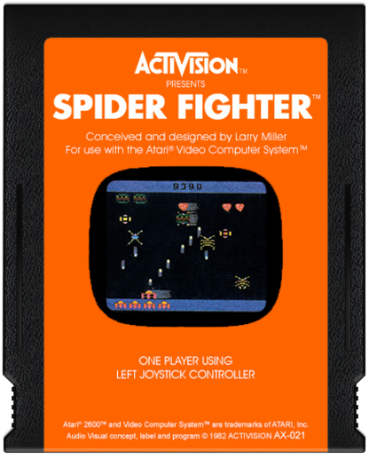 Spider Fighter retro Atari 2600 video game featuring space shooter action, alien spider combat, arcade gameplay and classic Atari console adventure - cartridge