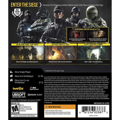 Tom Clancy's Rainbow Six: Siege [Advanced Edition] – Xbox One (XONE) back of case for tactical first-person shooter video game
