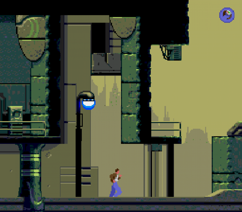Flashback The Quest for Identity Sega CD cinematic platformer sci fi adventure game rotoscoped animation side scrolling exploration puzzle solving stealth combat amnesia storyline futuristic dystopia Delphine Software retro gaming Sega CD software video game title gameplay
