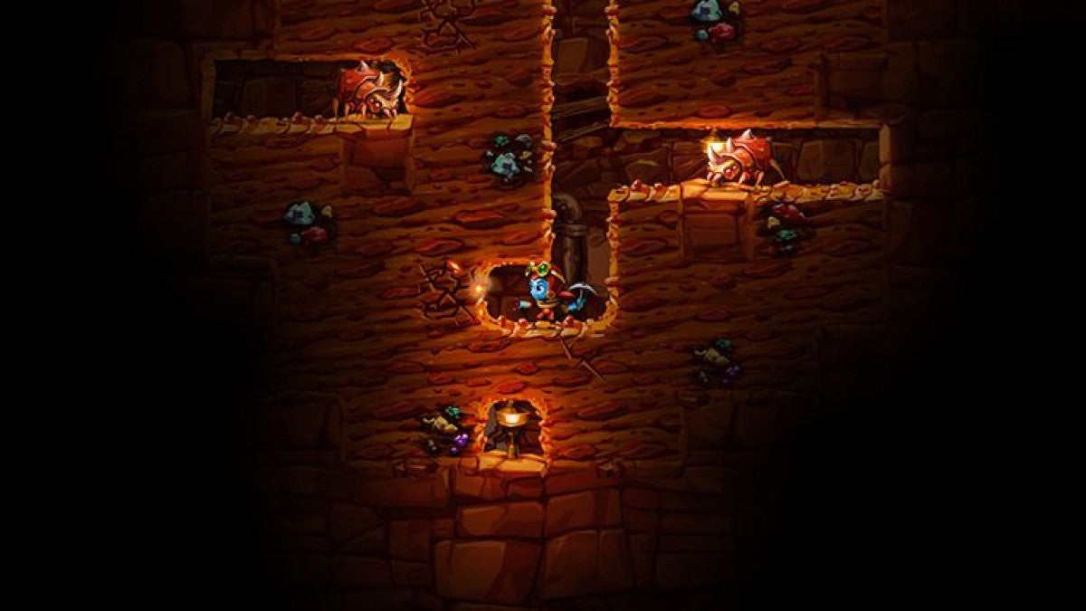 SteamWorld Dig 2 Nintendo Switch inspired design featuring action platform mining adventure aesthetic underground exploration treasure hunting upgrades and abilities handcrafted steampunk world challenging puzzles metroidvania progression and charming robotic hero gameplay presentation gameplay