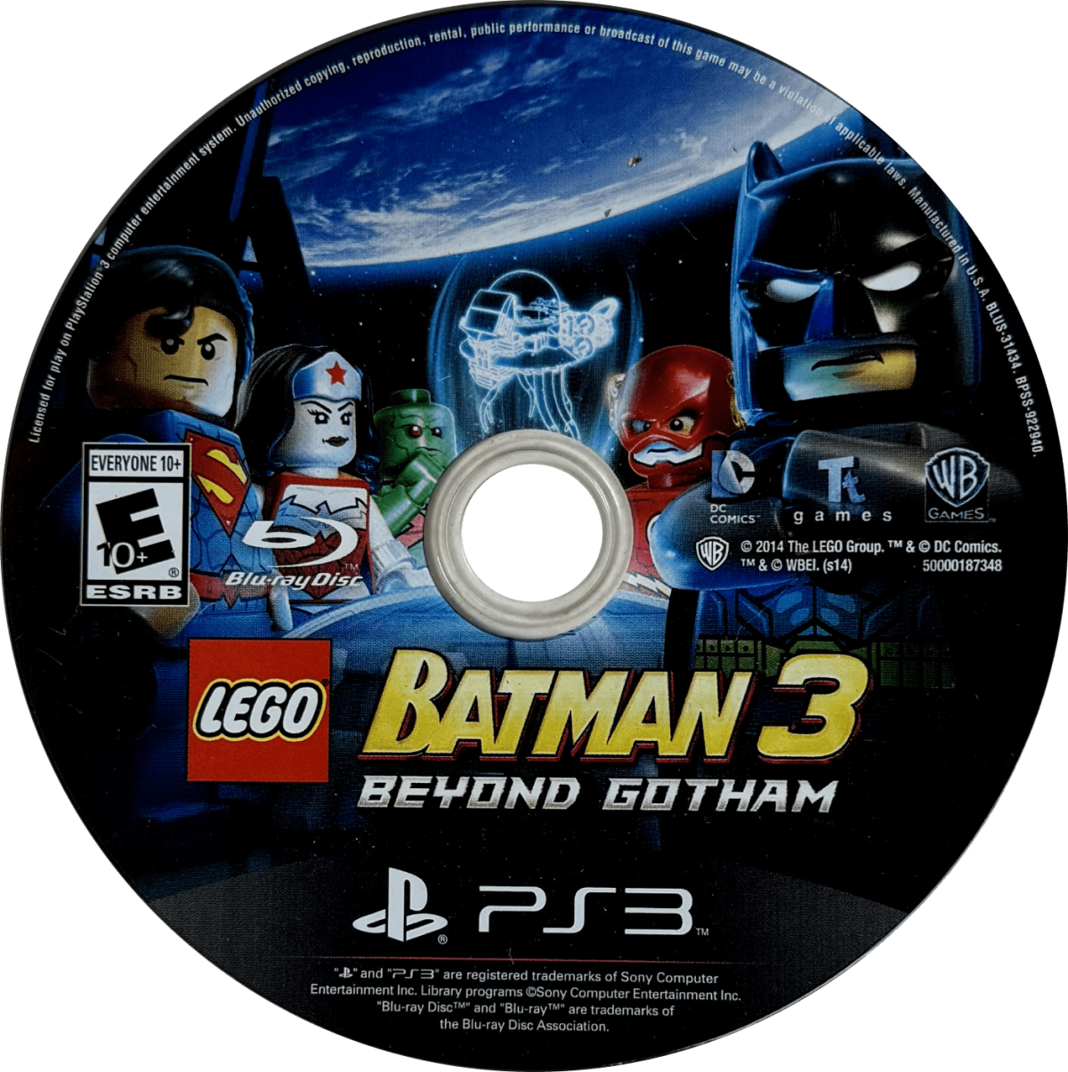 LEGO Batman 3 Beyond Gotham PlayStation 3 action-adventure video game featuring Batman Robin Justice League Lantern worlds outer space setting Brainiac villain character swapping puzzle solving brick-building humor collectible studs DC Comics superhero roster Lantern rings powers disc