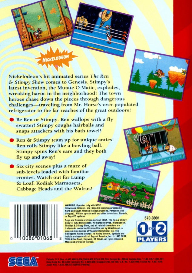 The Ren & Stimpy Show Stimpy’s Invention Sega Genesis retro video game platformer back of case