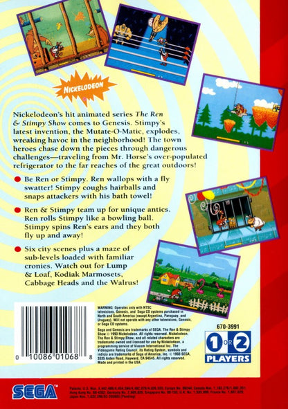 The Ren & Stimpy Show Stimpy’s Invention Sega Genesis retro video game platformer back of case