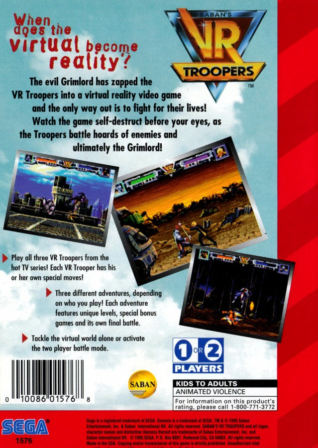 VR Troopers back cover art for Sega Genesis (GEN) video game